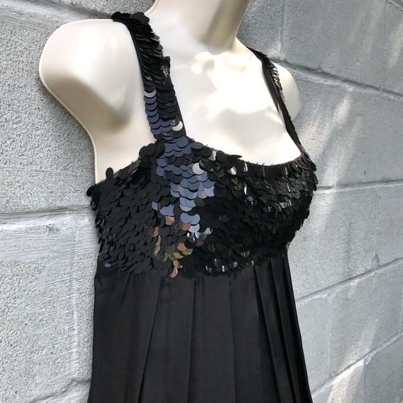 HANNAH JO Bubble Hem Silk Dress L Black Sequin Top Babydoll Size Large - Picture 15 of 15